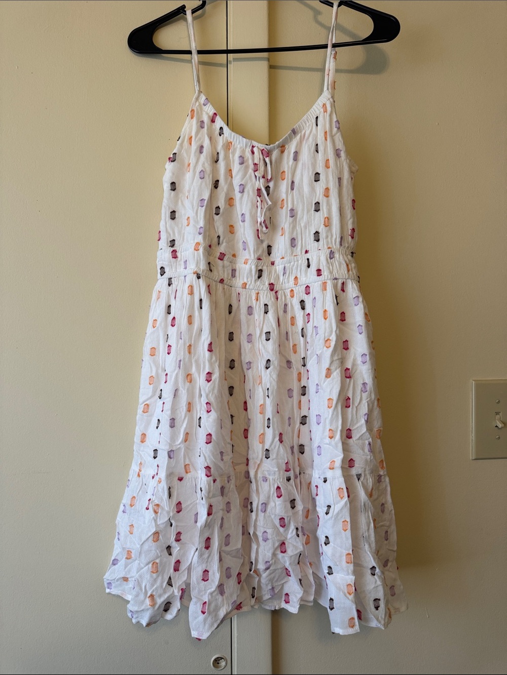 LOFT White Cotton Sundress with Multicolor Dot Motif